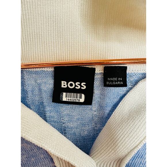 BOSS Light Blue Collared Short Sleeve Front Button Closure Polo Knit Midi Dress - Picture 10 of 14